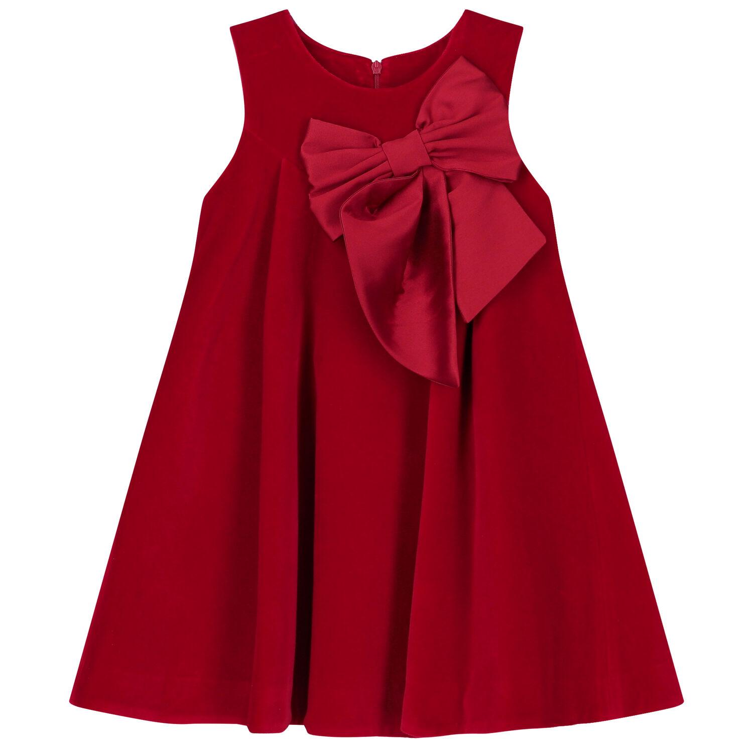 Girls Red Velvet Bow Dress, 1, hi-res